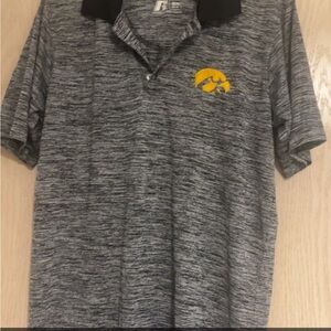Iowa Hawkeyes Russell Athletic Black and Gray Polo with Yellow Logo